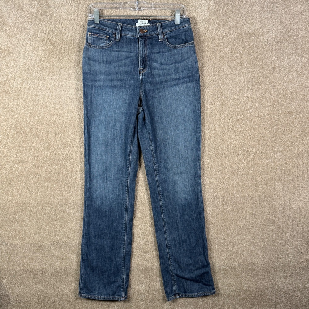L.L.Bean Classic Fit Jeans Women 6 Reg Blue Red Flannel Lined Plaid Straight Leg